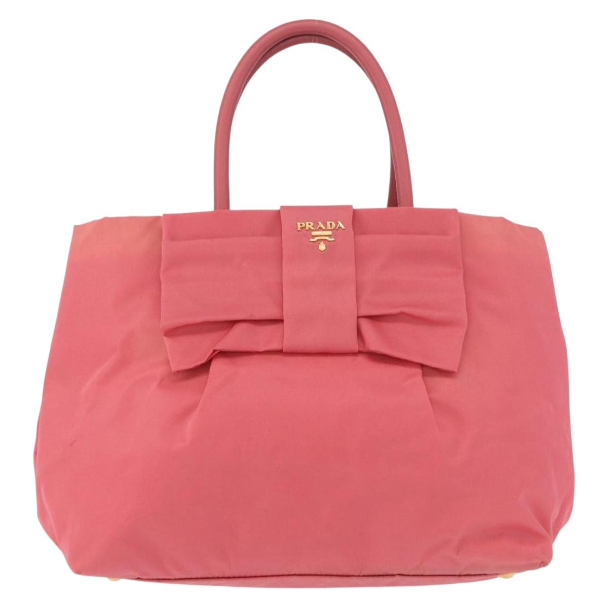 PRADA Ribbon Hand Bag Nylon Pink Gold Auth 191389A