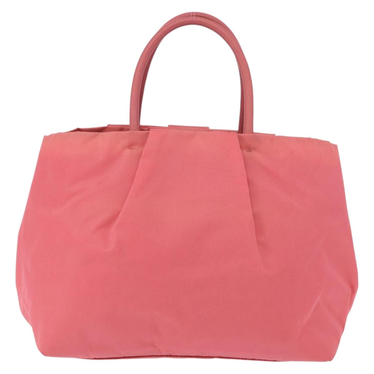 PRADA Ribbon Hand Bag Nylon Pink Gold Auth 191389A