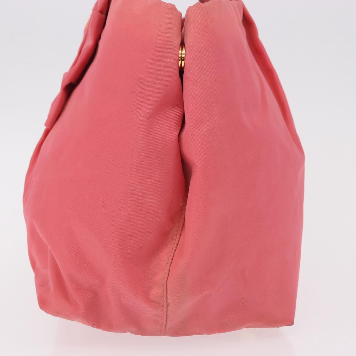 PRADA Ribbon Hand Bag Nylon Pink Gold Auth 191389A