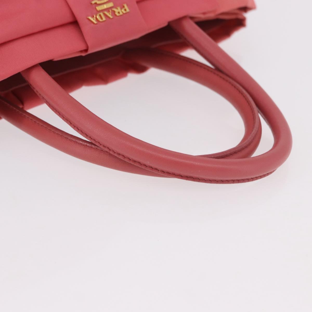 PRADA Ribbon Hand Bag Nylon Pink Gold Auth 191389A