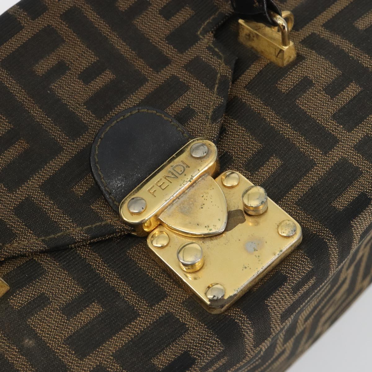 FENDI Zucca Canvas Vanity Hand Bag Black Brown Auth 191413