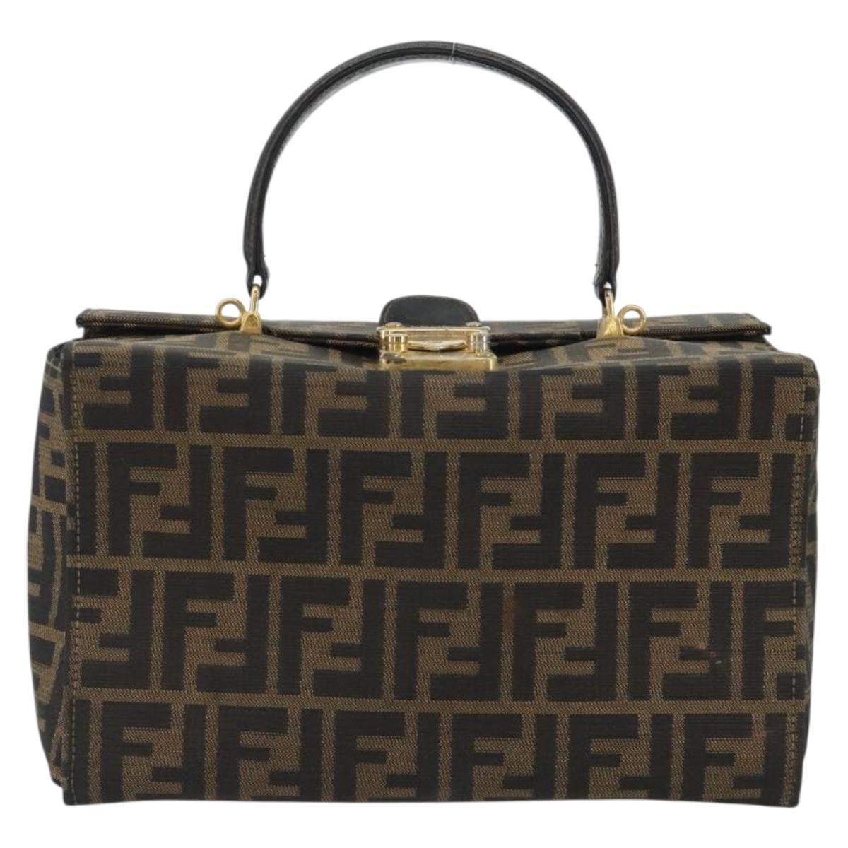 FENDI Zucca Canvas Vanity Hand Bag Black Brown Auth 191413