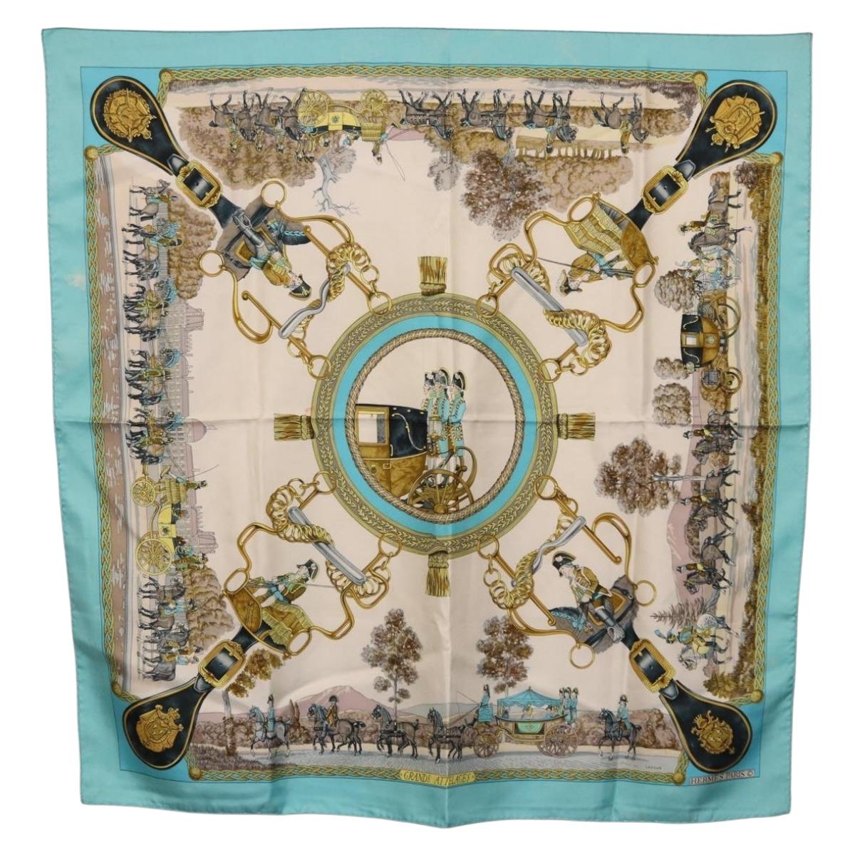 HERMES Carre 90 Scarf Silk Light Blue Auth 191431