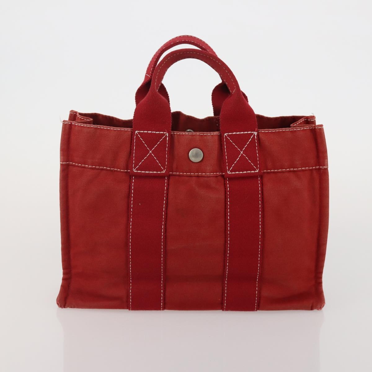 HERMES Hand Bag Canvas 2 Set Red Navy Auth 191436