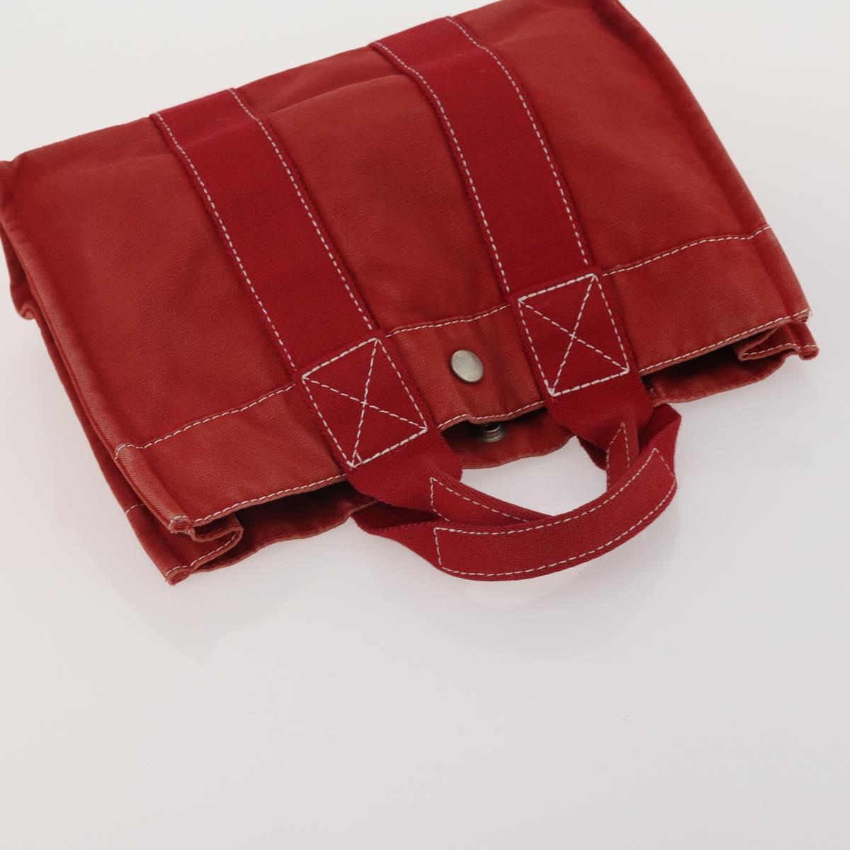 HERMES Hand Bag Canvas 2 Set Red Navy Auth 191436