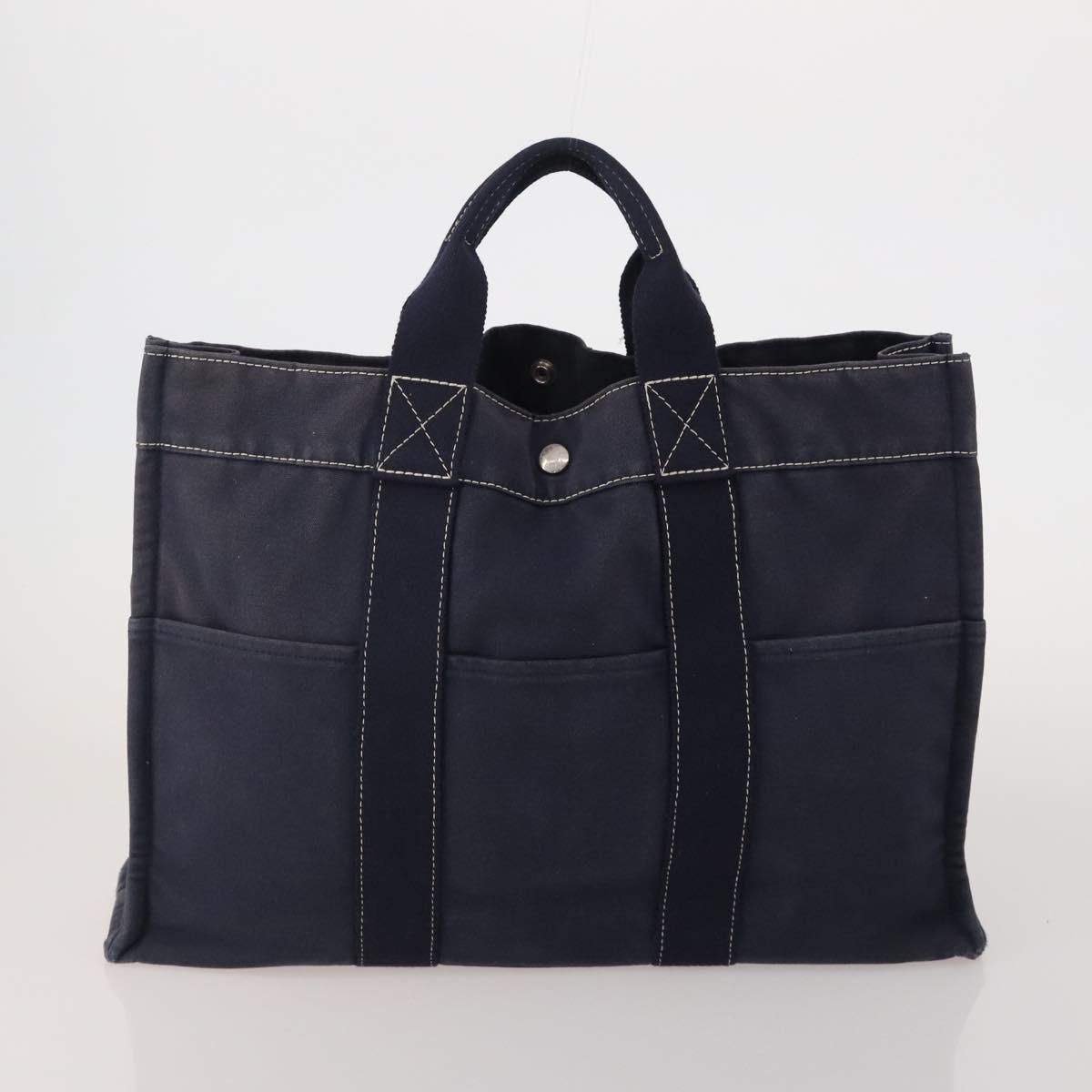HERMES Hand Bag Canvas 2 Set Red Navy Auth 191436