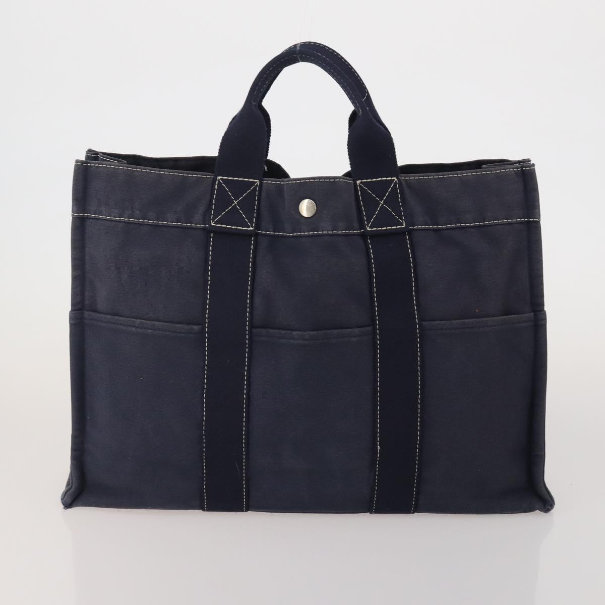 HERMES Hand Bag Canvas 2 Set Red Navy Auth 191436