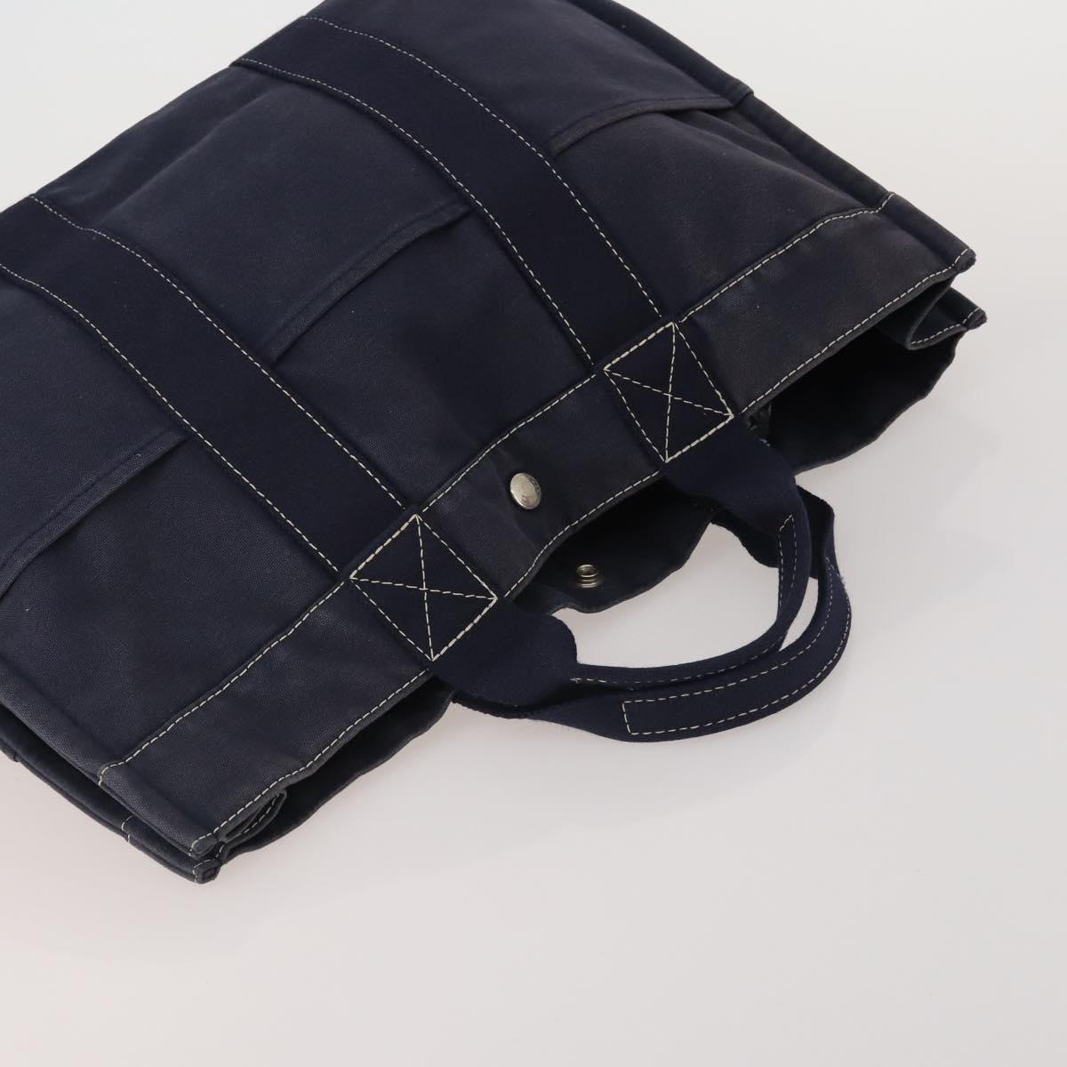 HERMES Hand Bag Canvas 2 Set Red Navy Auth 191436