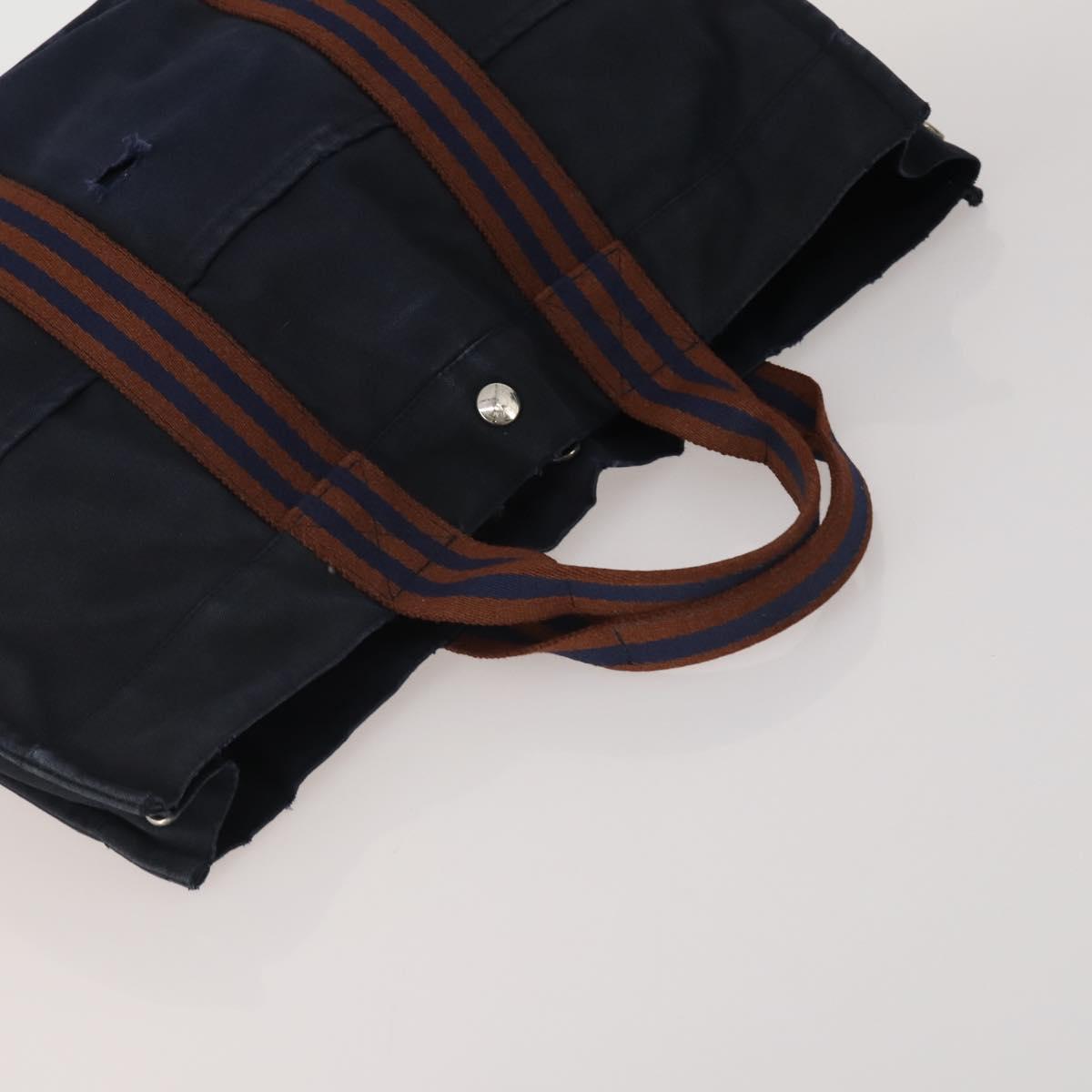 HERMES Fourre Tout MM Hand Bag Canvas 5 Set Navy Black Auth 191437