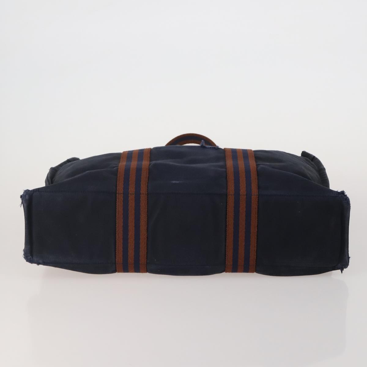 HERMES Fourre Tout MM Hand Bag Canvas 5 Set Navy Black Auth 191437