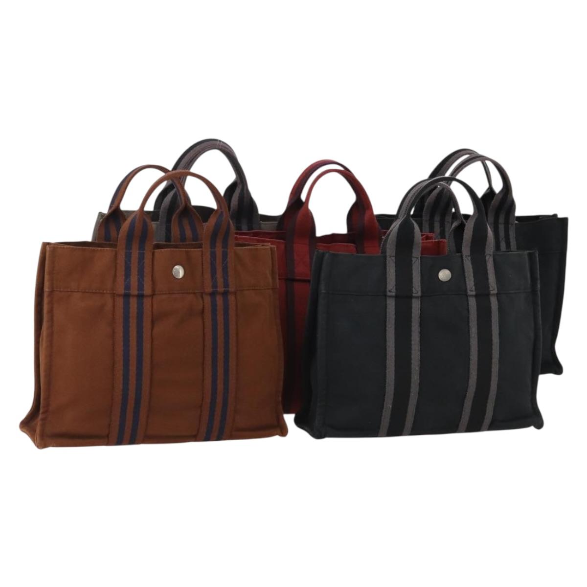 HERMES Fourre Tout PM Hand Bag Canvas 5 Set Gray Red Navy Auth 191438