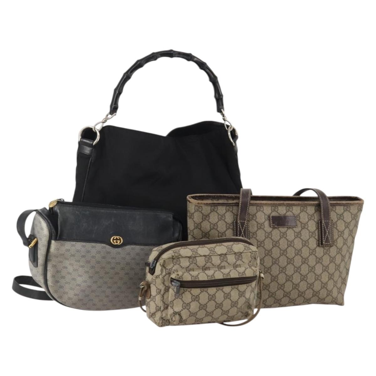 GUCCI GG Supreme Micro GG Supreme Bamboo Bag PVC Nylon 4 Set Navy Auth 191439