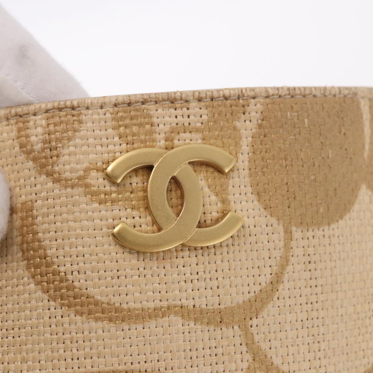 CHANEL Chain Shoulder Tote Bag Raffia Beige Gold CC Auth 191448V