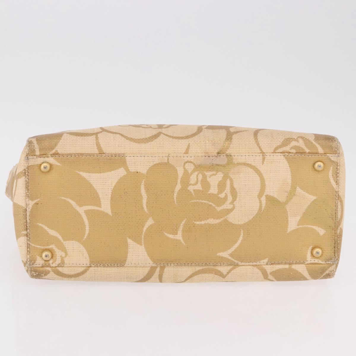 CHANEL Chain Shoulder Tote Bag Raffia Beige Gold CC Auth 191448V