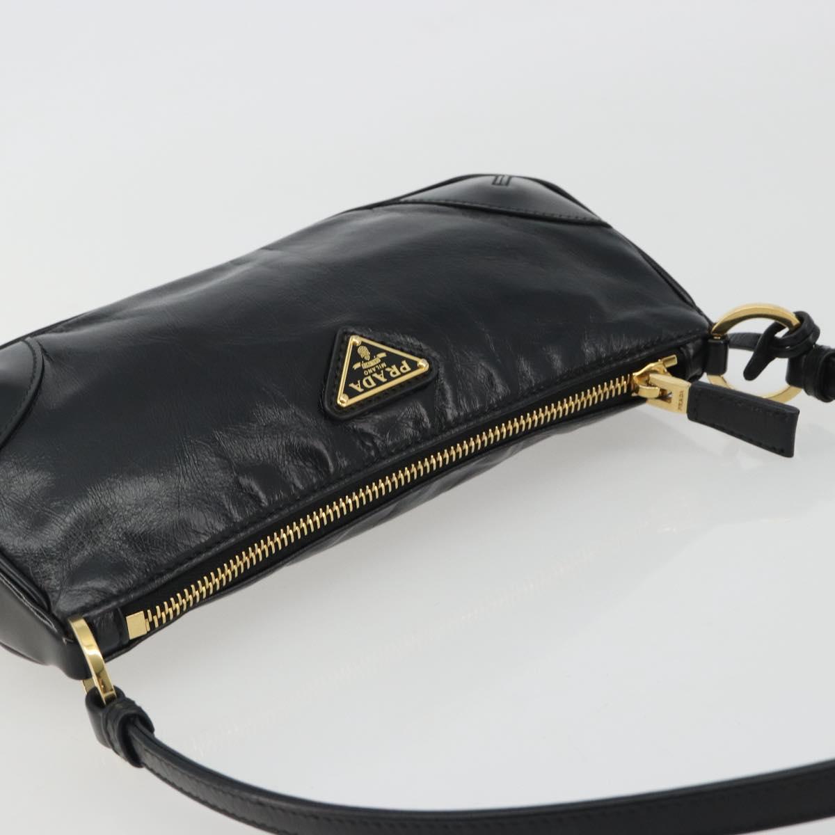 PRADA Accessory Pouch Leather Black Gold Auth 191449SAV