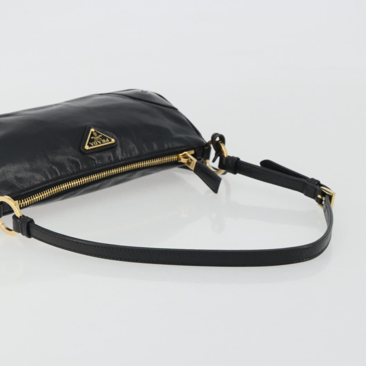 PRADA Accessory Pouch Leather Black Gold Auth 191449SAV