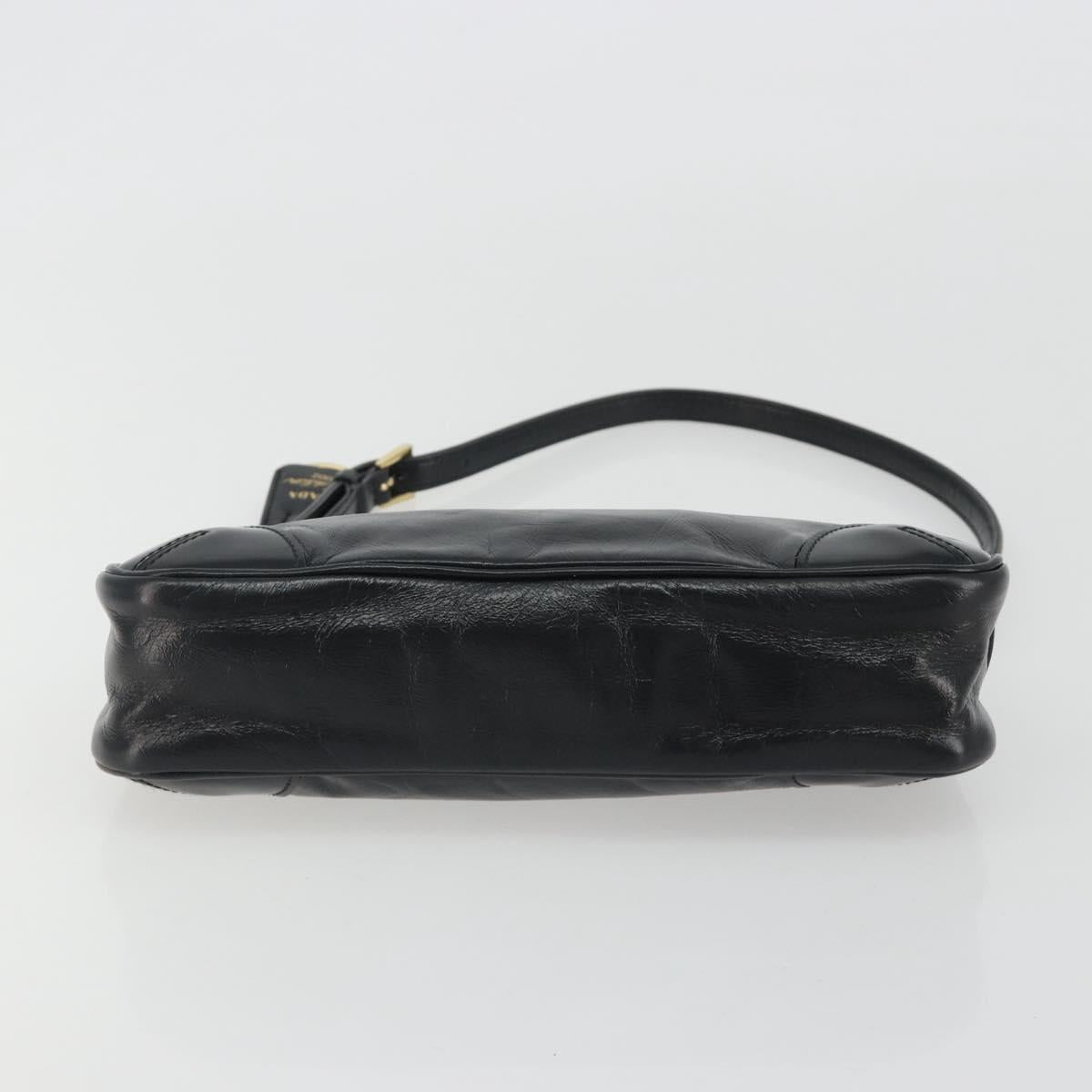 PRADA Accessory Pouch Leather Black Gold Auth 191449SAV