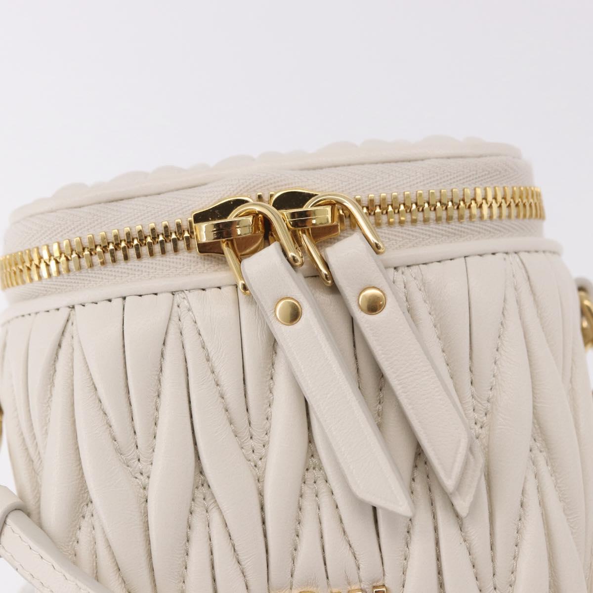 Miu Miu Matelasse Micro Bag Vanity Shoulder Bag Leather White Gold Auth 191450SM