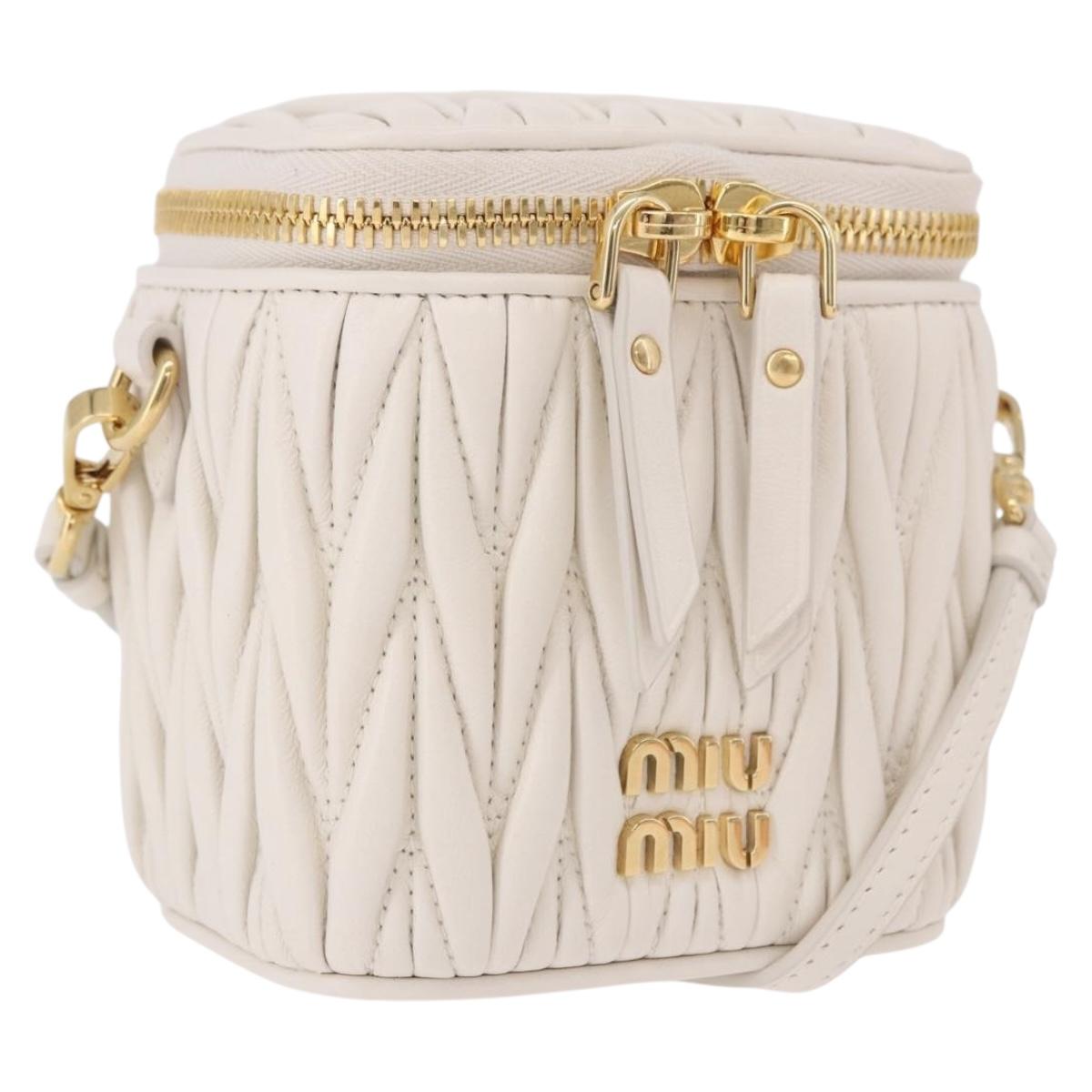 Miu Miu Matelasse Micro Bag Vanity Shoulder Bag Leather White Gold Auth 191450SM