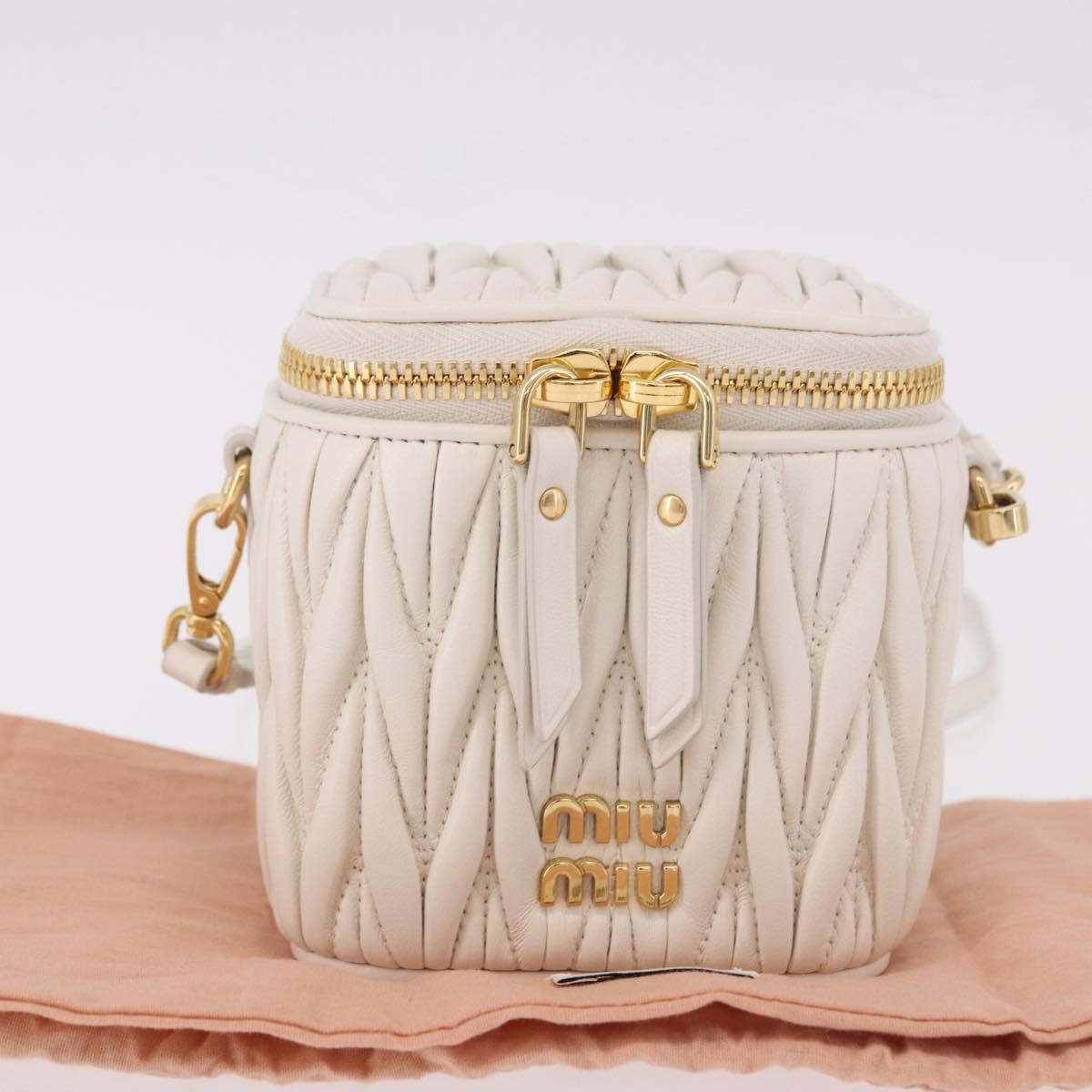 Miu Miu Matelasse Micro Bag Vanity Shoulder Bag Leather White Gold Auth 191450SM