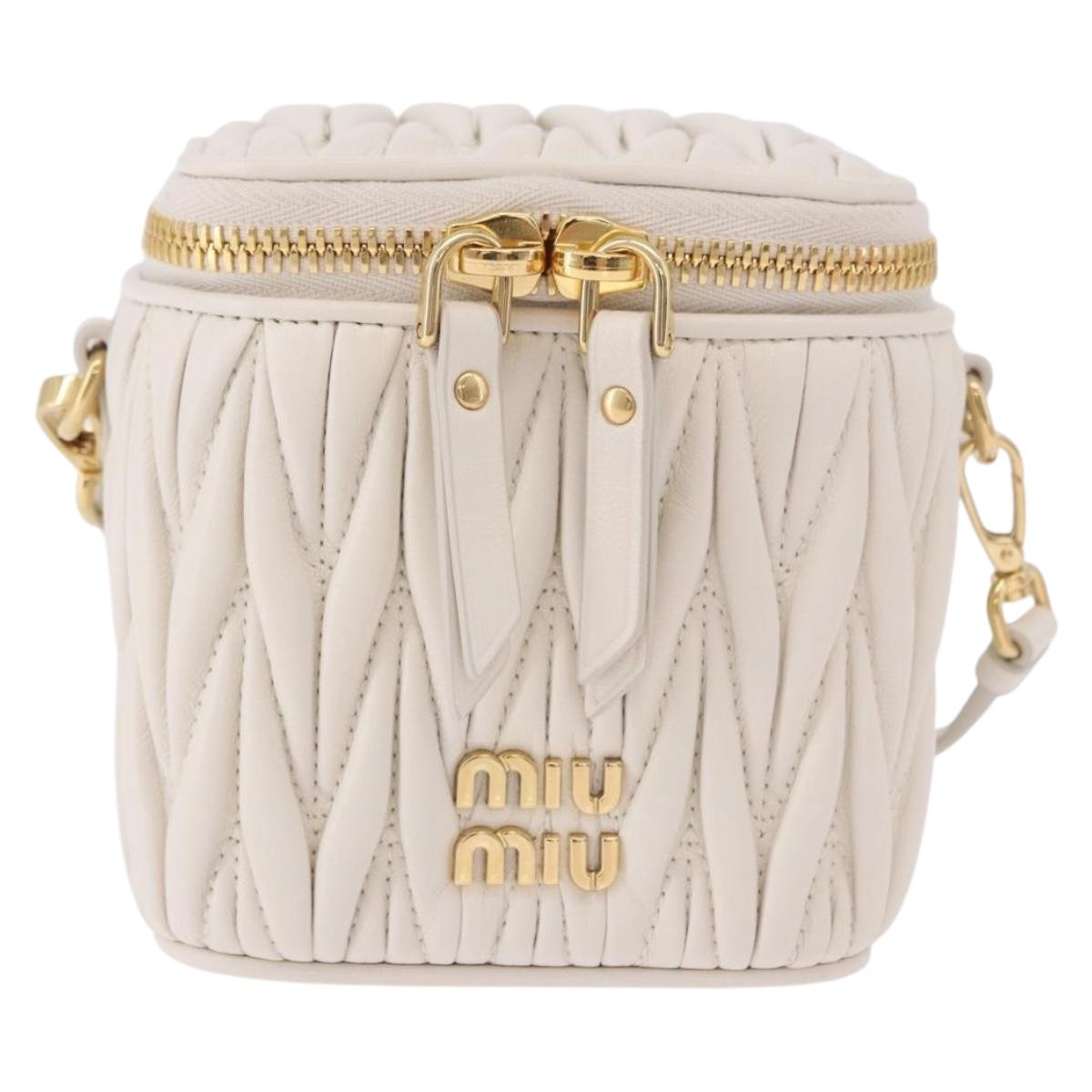 Miu Miu Matelasse Micro Bag Vanity Shoulder Bag Leather White Gold Auth 191450SM