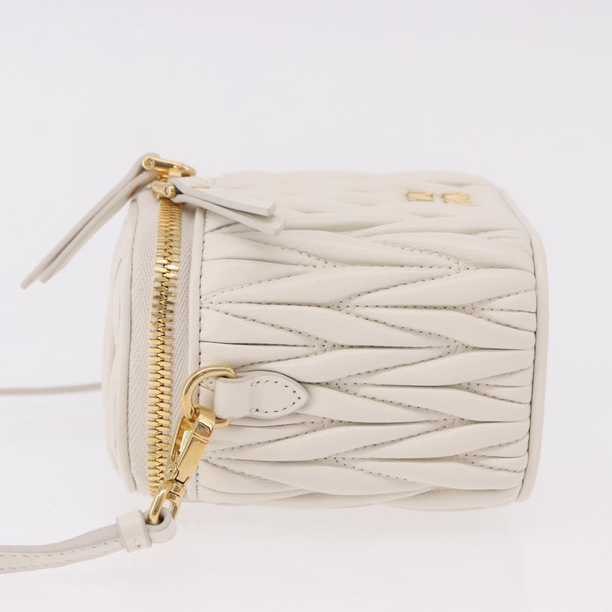 Miu Miu Matelasse Micro Bag Vanity Shoulder Bag Leather White Gold Auth 191450SM