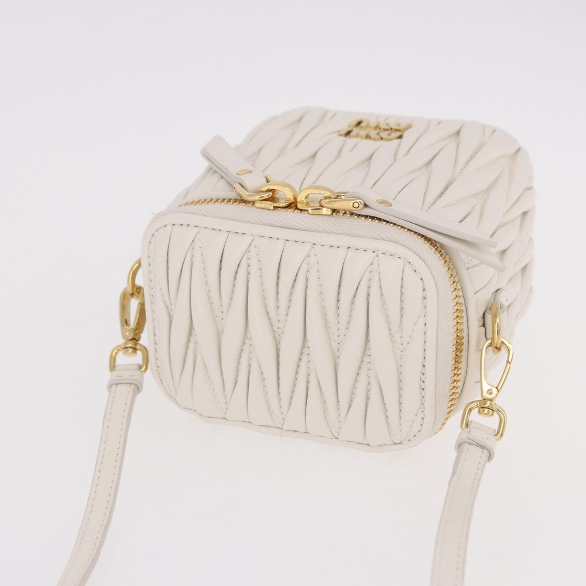 Miu Miu Matelasse Micro Bag Vanity Shoulder Bag Leather White Gold Auth 191450SM