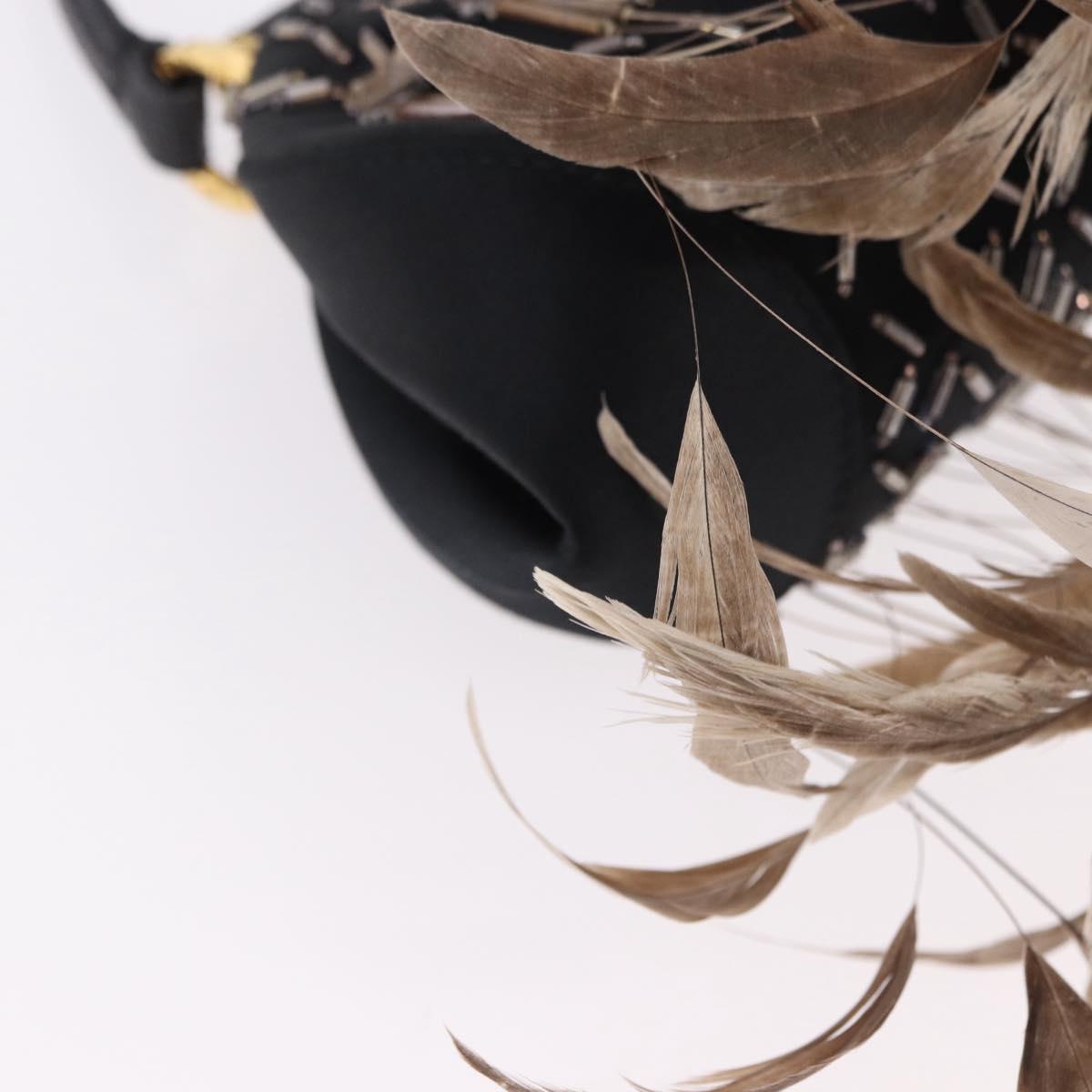 BVLGARI Feather Hand Bag Satin Black Gold Auth 191451SM
