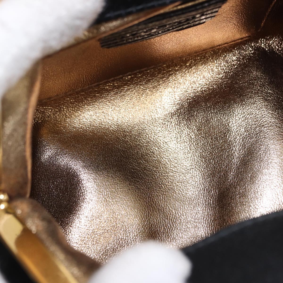 BVLGARI Feather Hand Bag Satin Black Gold Auth 191451SM
