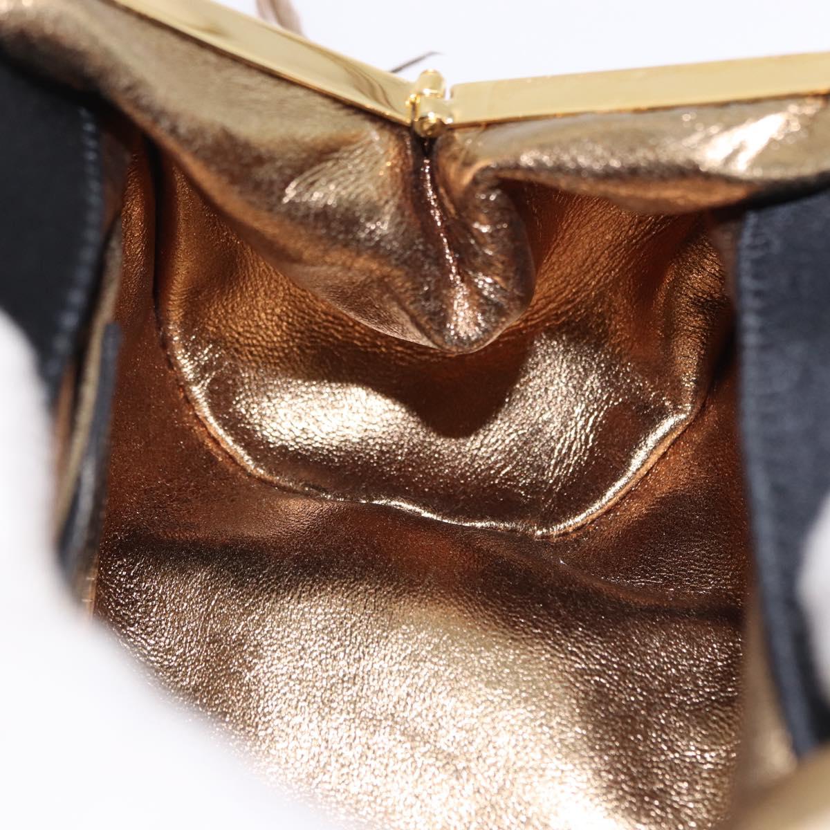 BVLGARI Feather Hand Bag Satin Black Gold Auth 191451SM