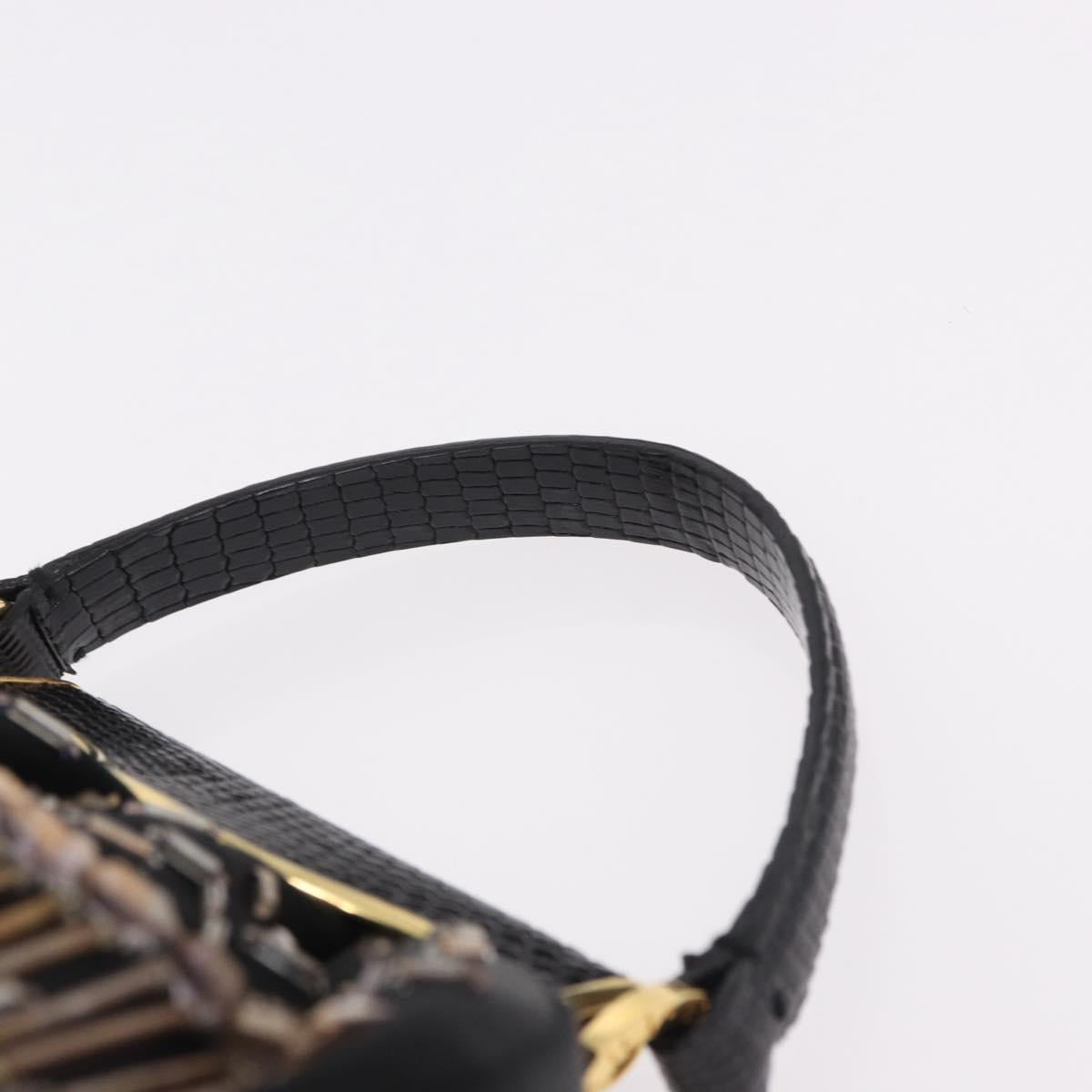 BVLGARI Feather Hand Bag Satin Black Gold Auth 191451SM