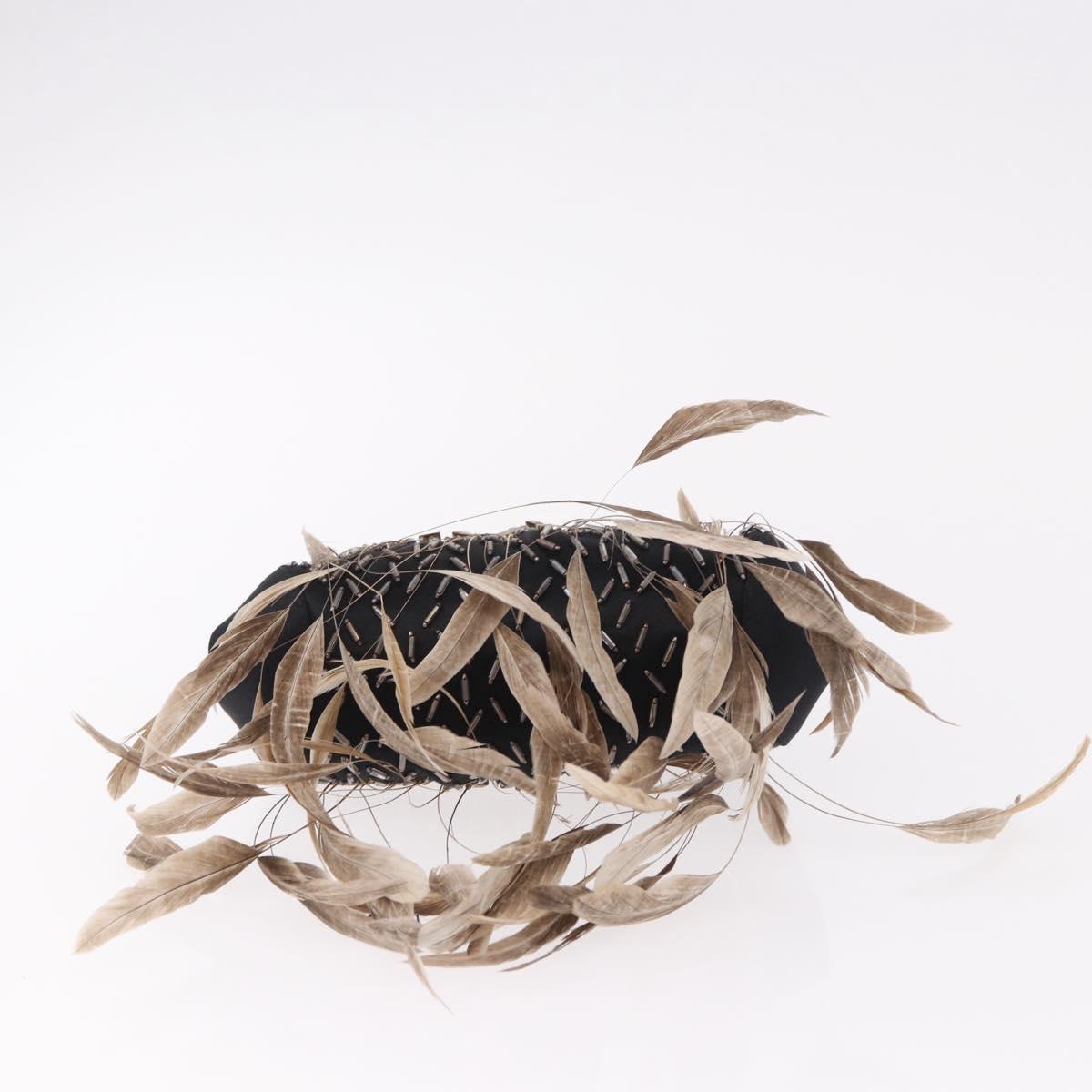 BVLGARI Feather Hand Bag Satin Black Gold Auth 191451SM