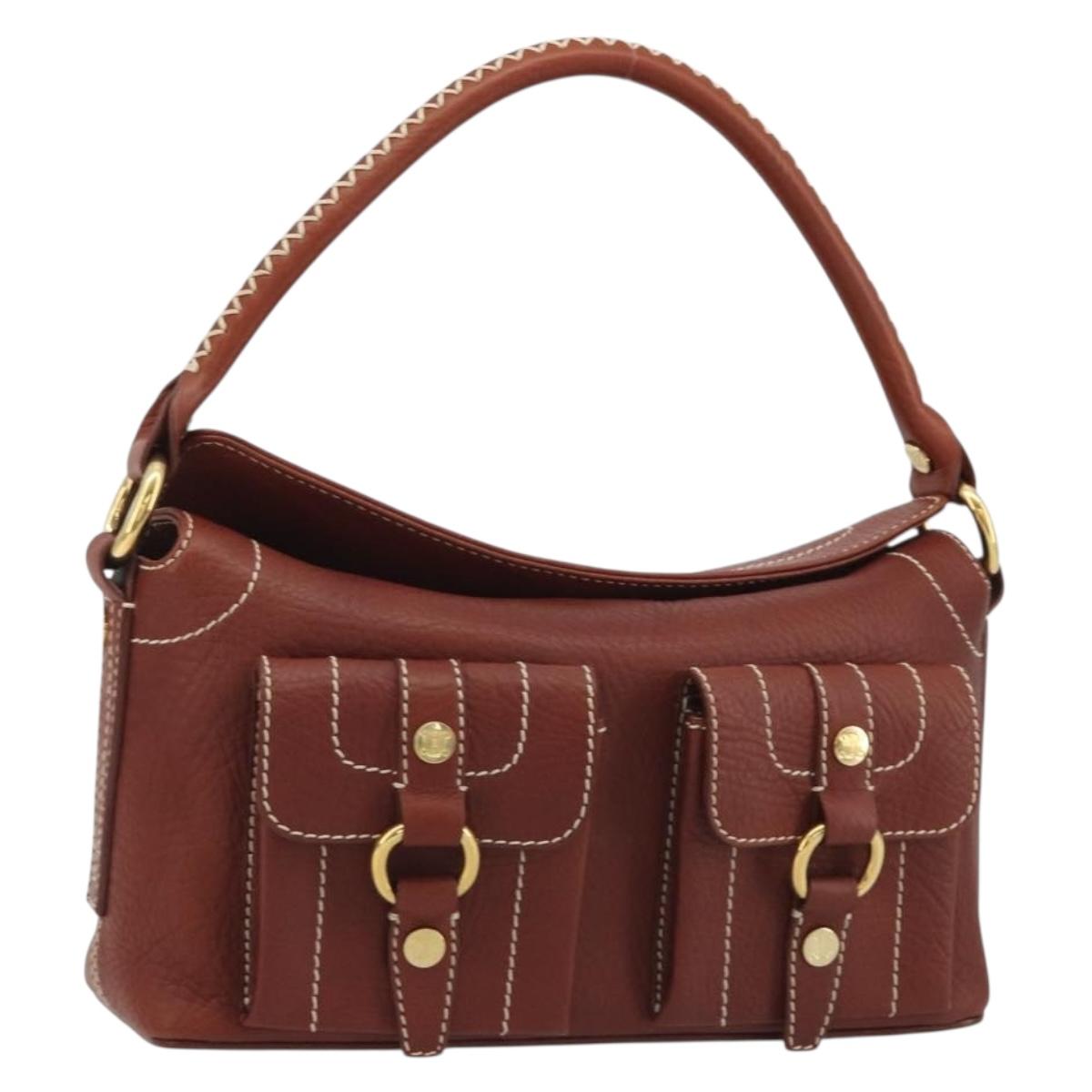 CELINE Shoulder Bag Leather Brown Gold Auth 191452V