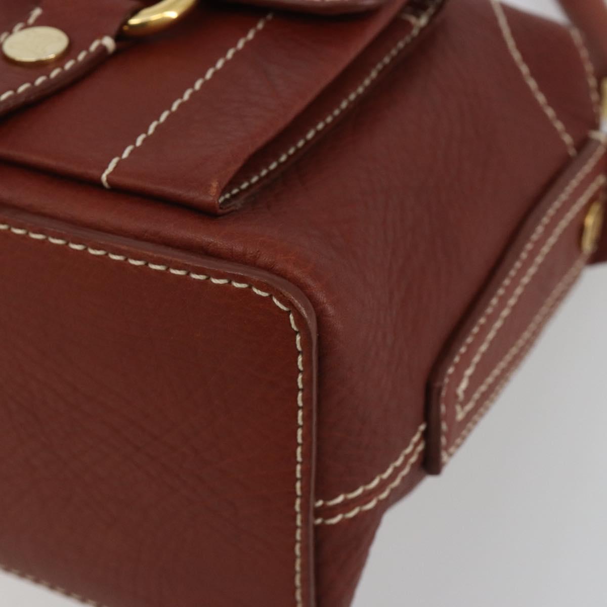 CELINE Shoulder Bag Leather Brown Gold Auth 191452V