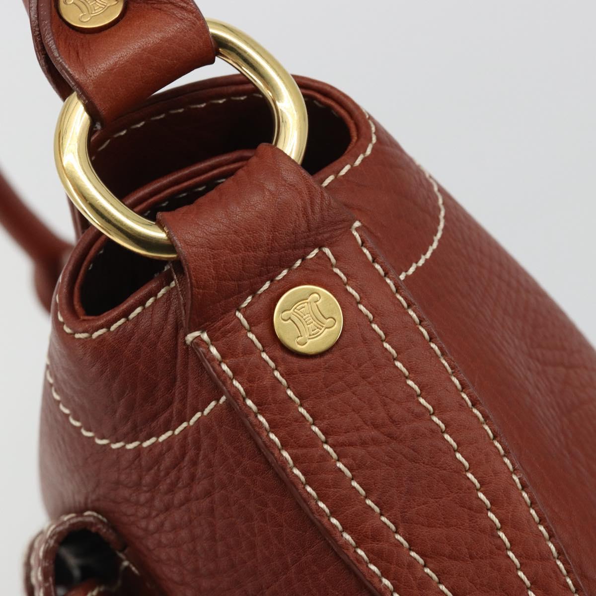 CELINE Shoulder Bag Leather Brown Gold Auth 191452V