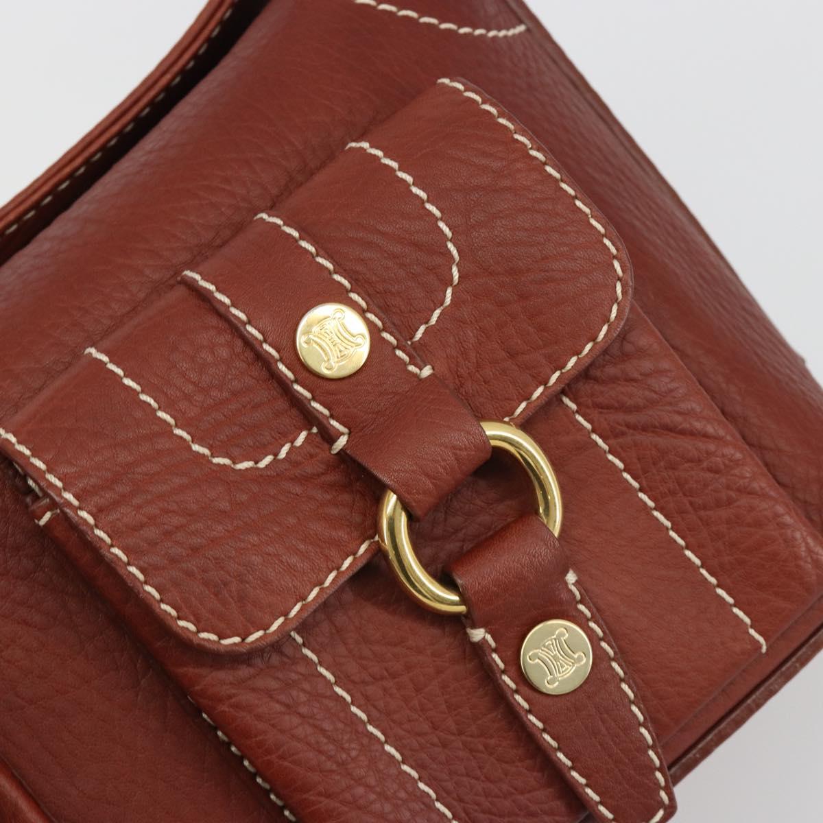 CELINE Shoulder Bag Leather Brown Gold Auth 191452V