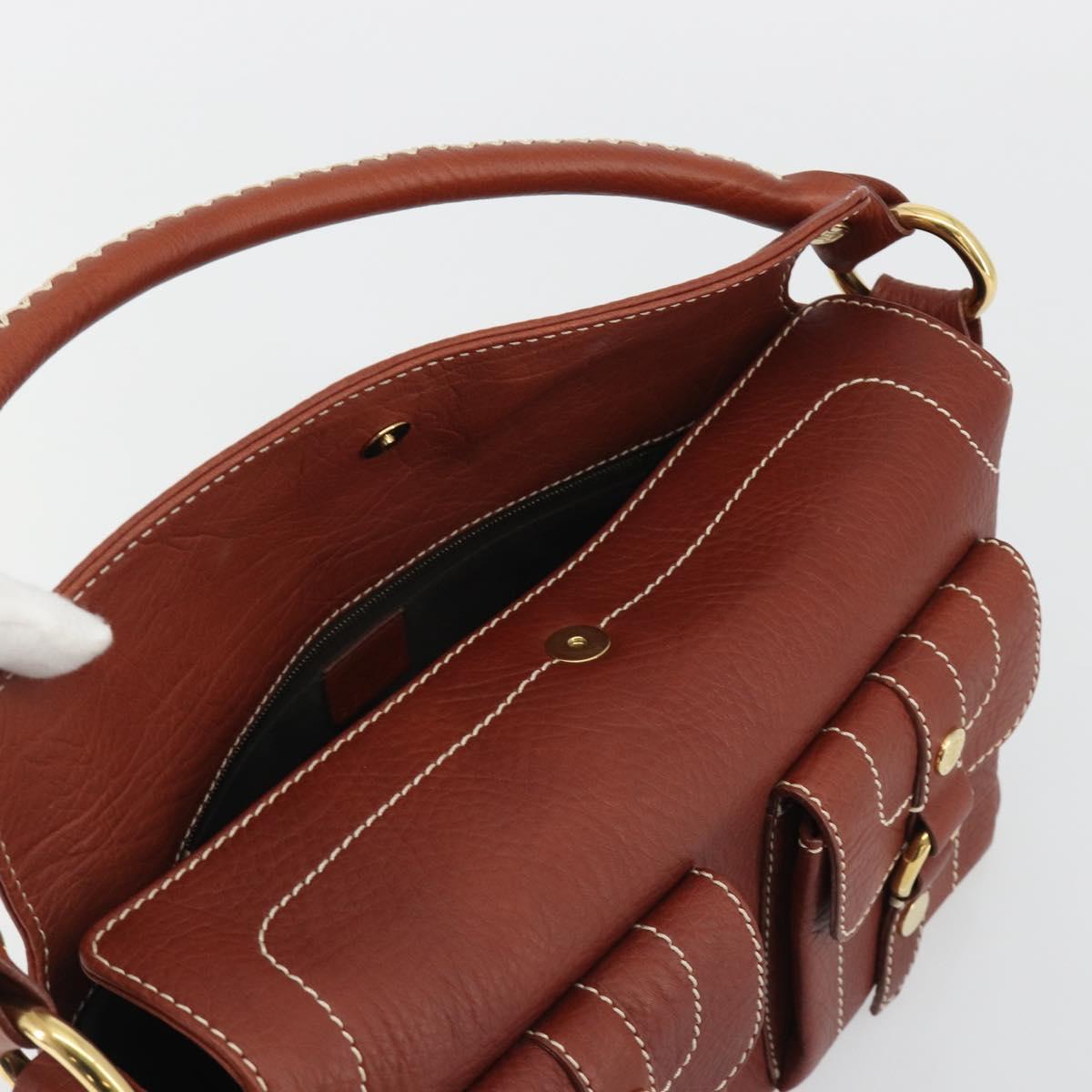 CELINE Shoulder Bag Leather Brown Gold Auth 191452V