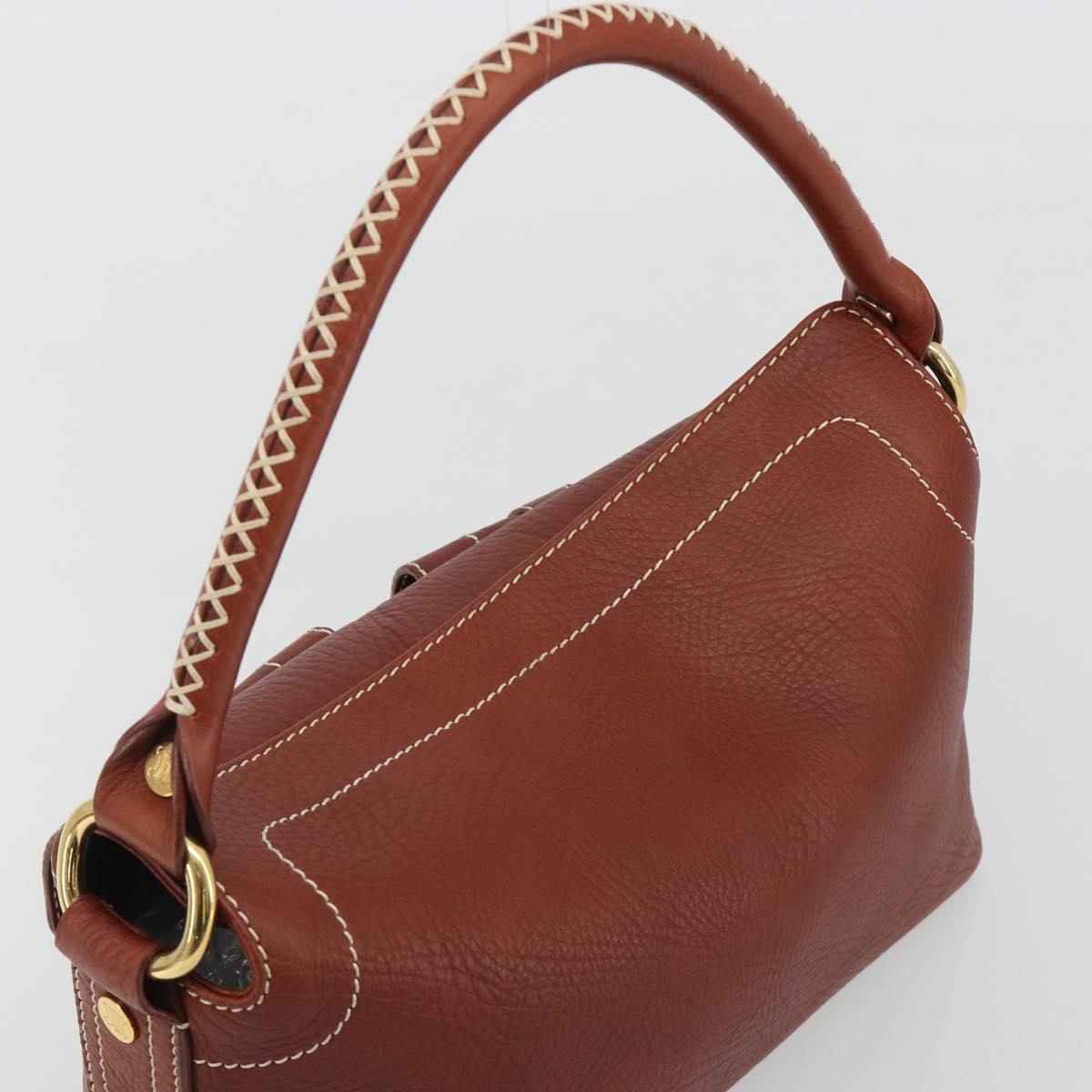 CELINE Shoulder Bag Leather Brown Gold Auth 191452V