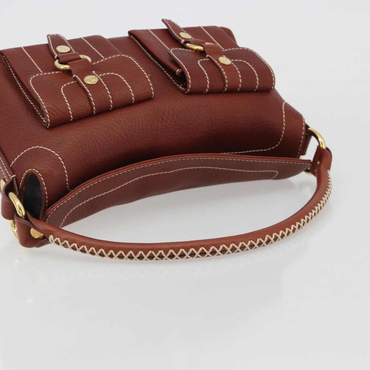 CELINE Shoulder Bag Leather Brown Gold Auth 191452V