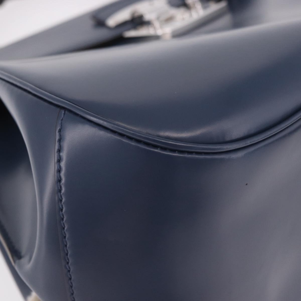 GUCCI Ready Lock Bamboo Hand Bag Leather Navy Silver 331829 Auth 191453V