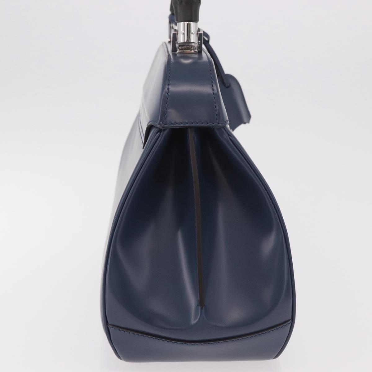 GUCCI Ready Lock Bamboo Hand Bag Leather Navy Silver 331829 Auth 191453V