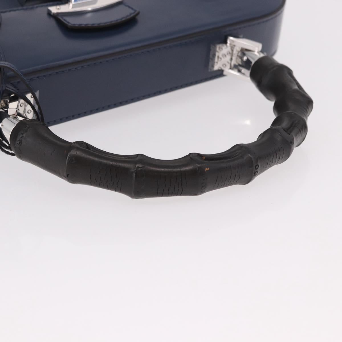 GUCCI Ready Lock Bamboo Hand Bag Leather Navy Silver 331829 Auth 191453V