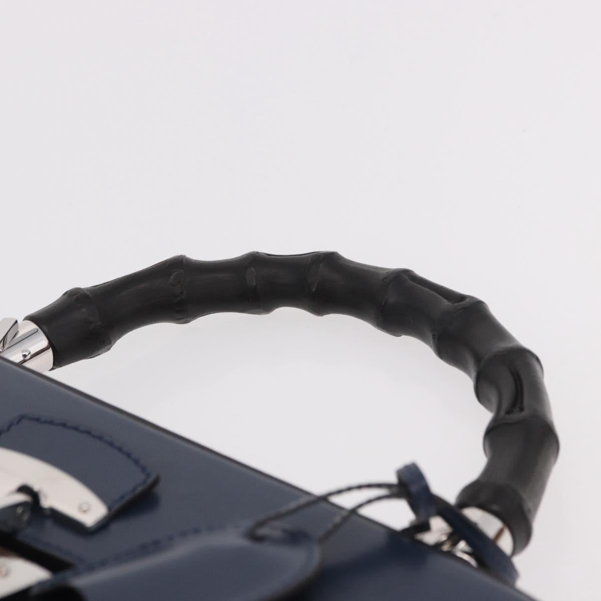 GUCCI Ready Lock Bamboo Hand Bag Leather Navy Silver 331829 Auth 191453V