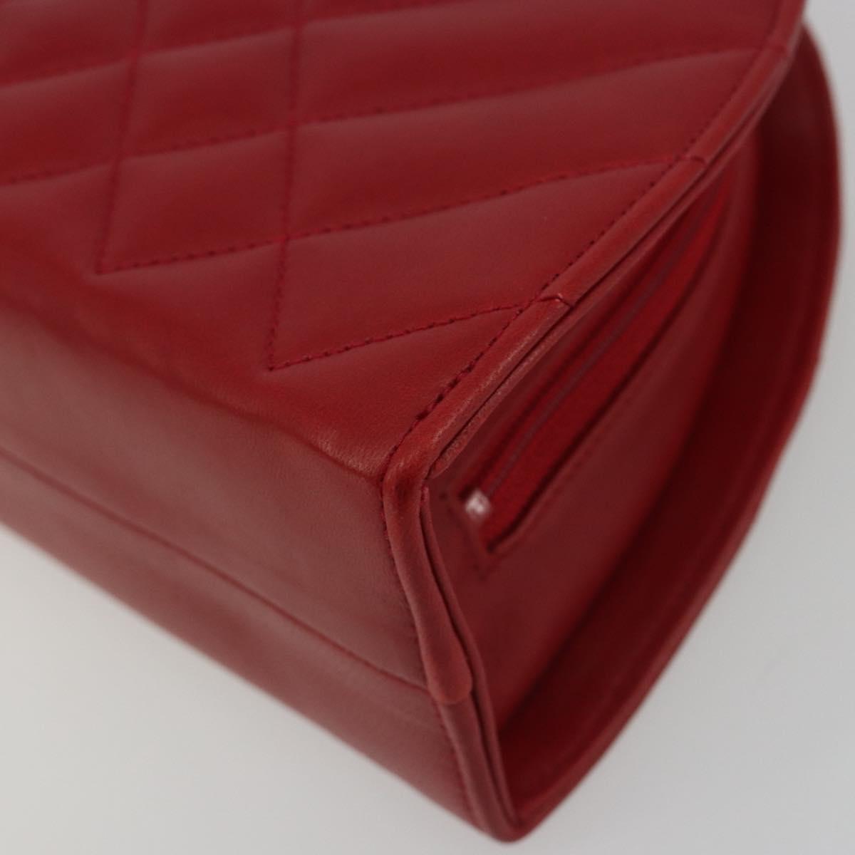 CHANEL Matelasse Chain Shoulder Bag Lamb Skin Red Gold CC Auth 191454V