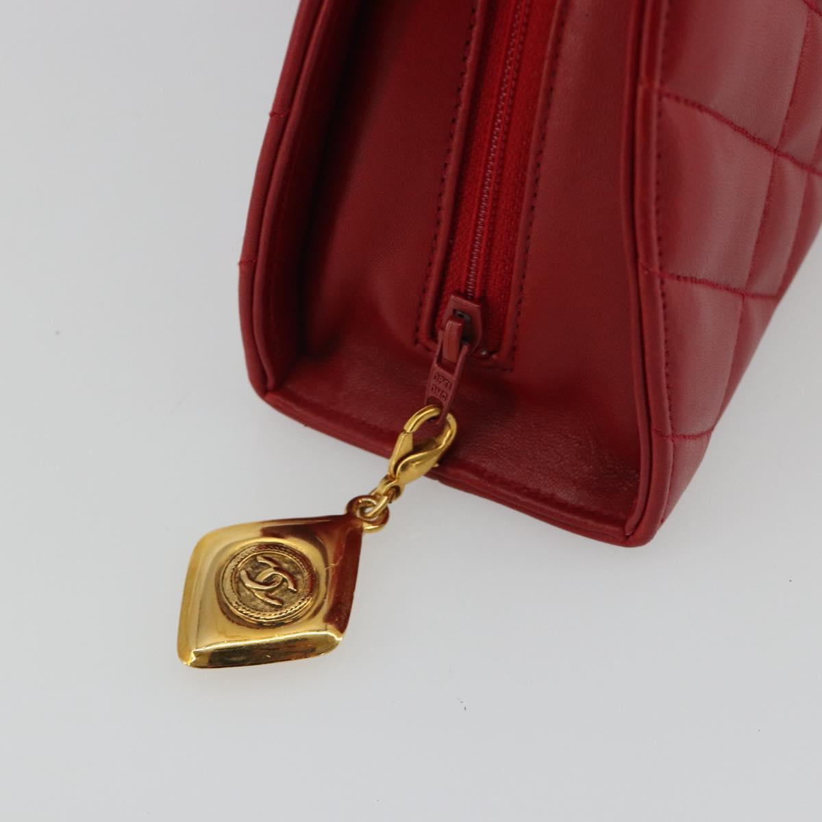 CHANEL Matelasse Chain Shoulder Bag Lamb Skin Red Gold CC Auth 191454V