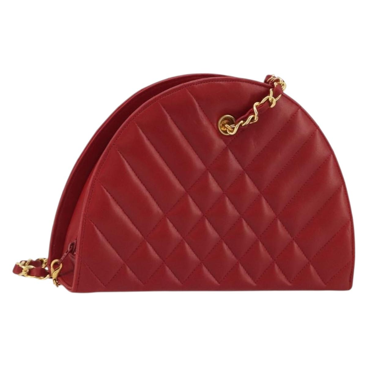 CHANEL Matelasse Chain Shoulder Bag Lamb Skin Red Gold CC Auth 191454V