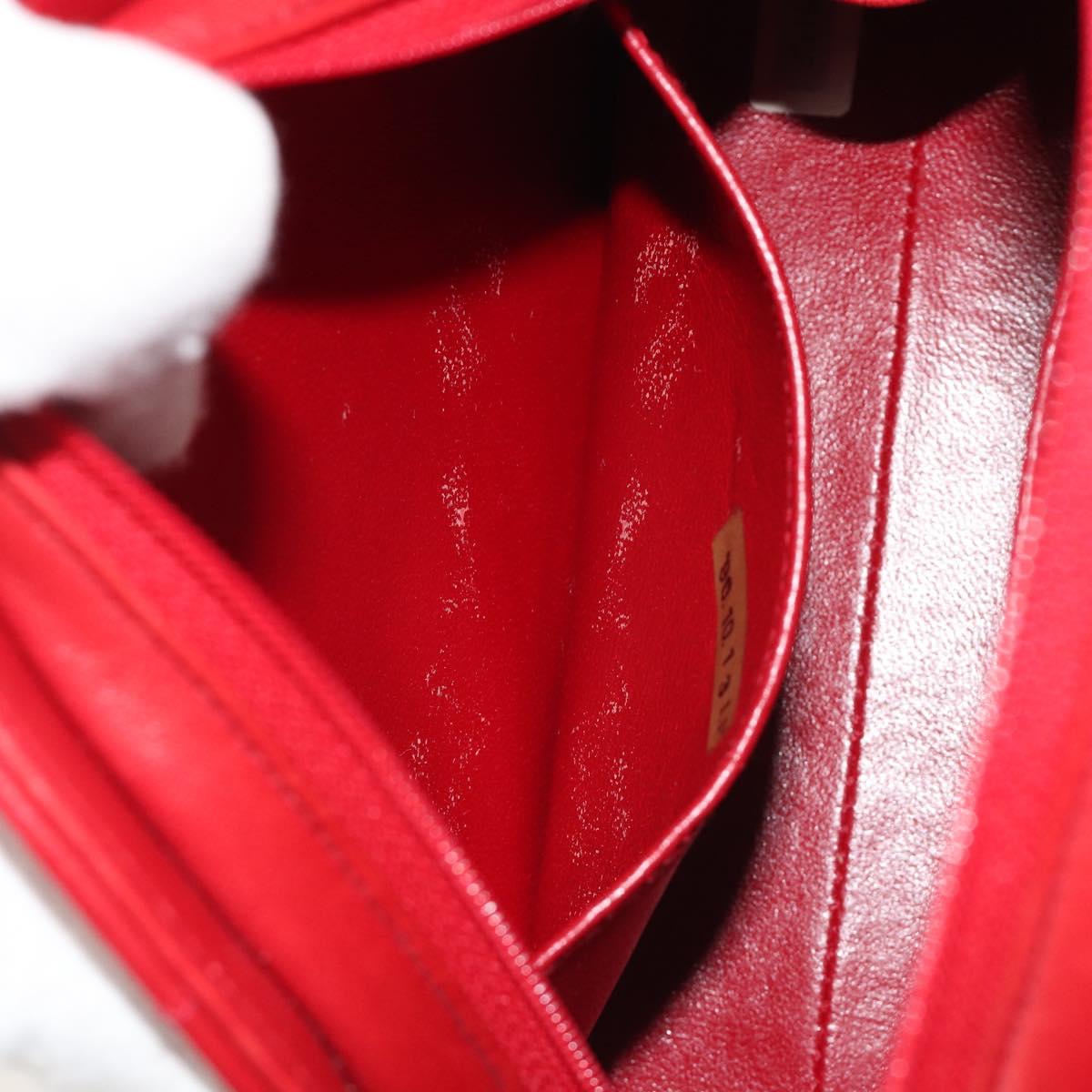 CHANEL Matelasse Chain Shoulder Bag Lamb Skin Red Gold CC Auth 191454V