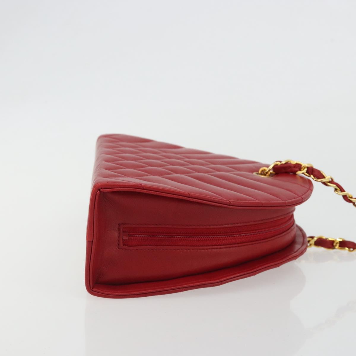 CHANEL Matelasse Chain Shoulder Bag Lamb Skin Red Gold CC Auth 191454V