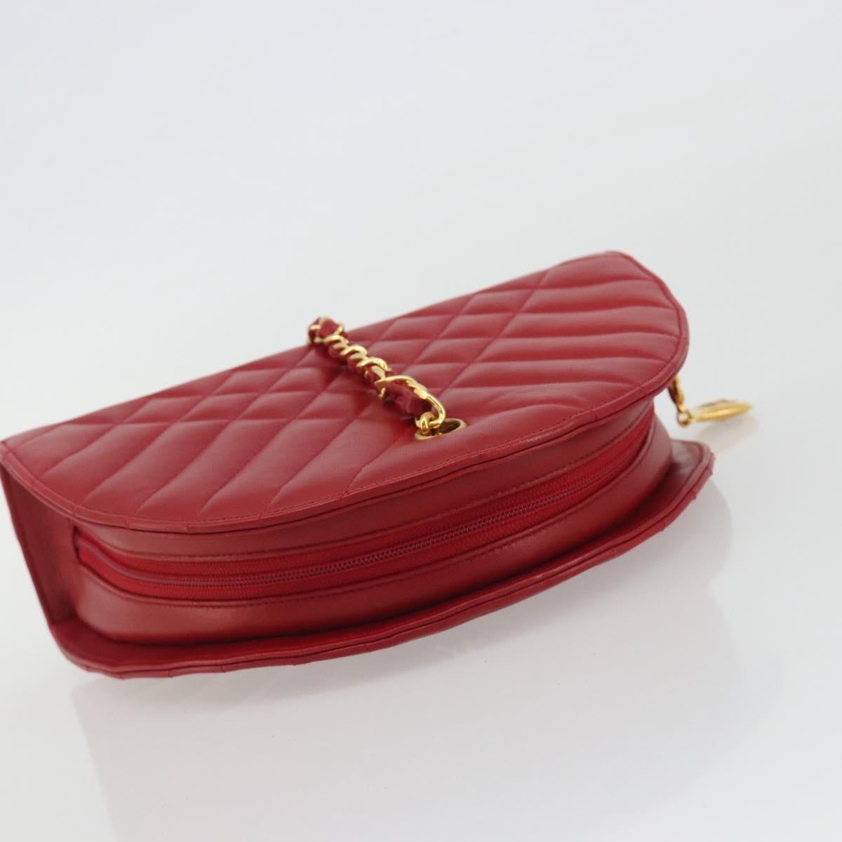 CHANEL Matelasse Chain Shoulder Bag Lamb Skin Red Gold CC Auth 191454V