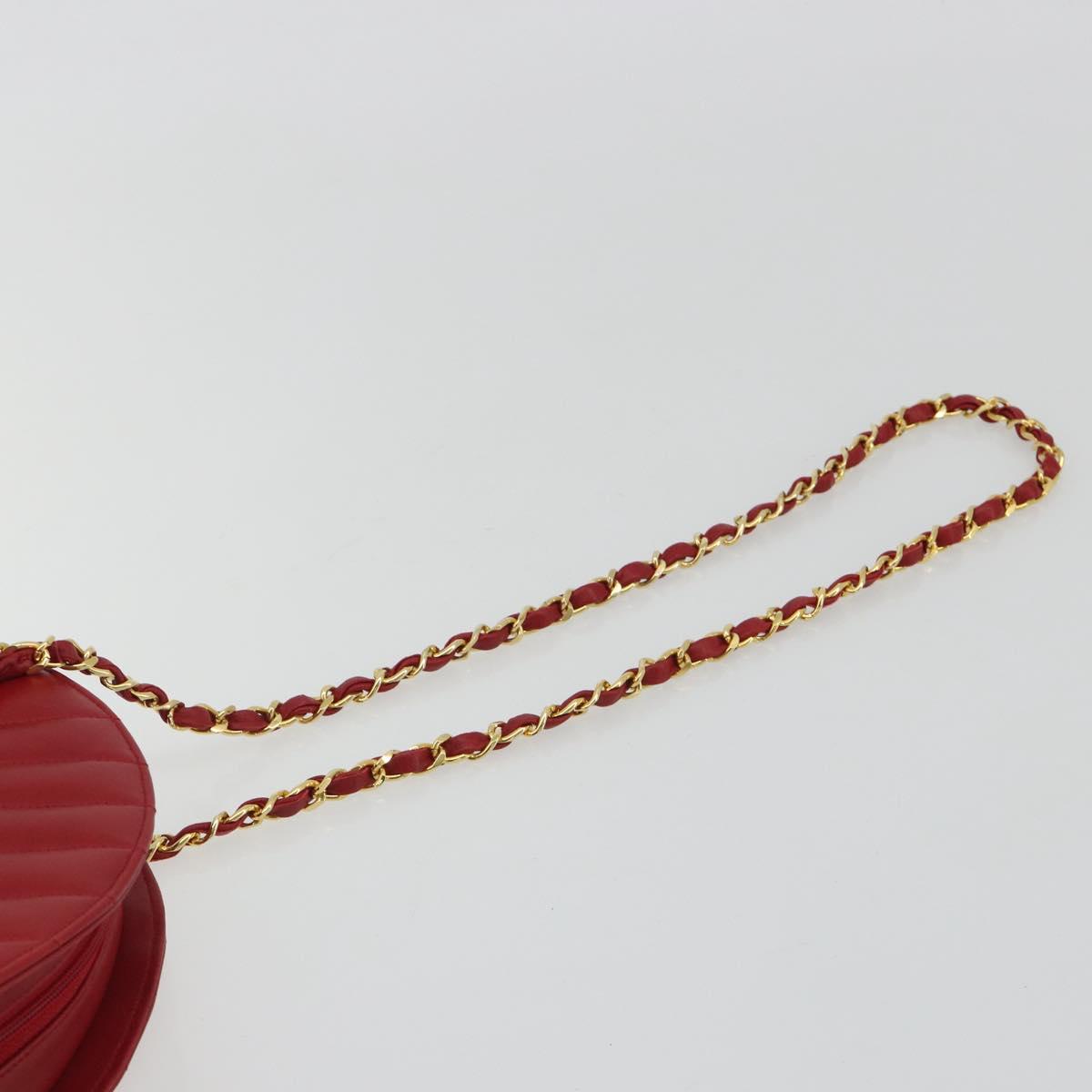 CHANEL Matelasse Chain Shoulder Bag Lamb Skin Red Gold CC Auth 191454V